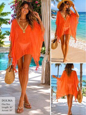 Dolma brand orange kaftan tunic beach/swim cover-up
